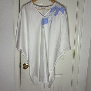 Vtg Natori Satin Nightgown Blue Flower Kimono Sleeves Oversized Women’s L